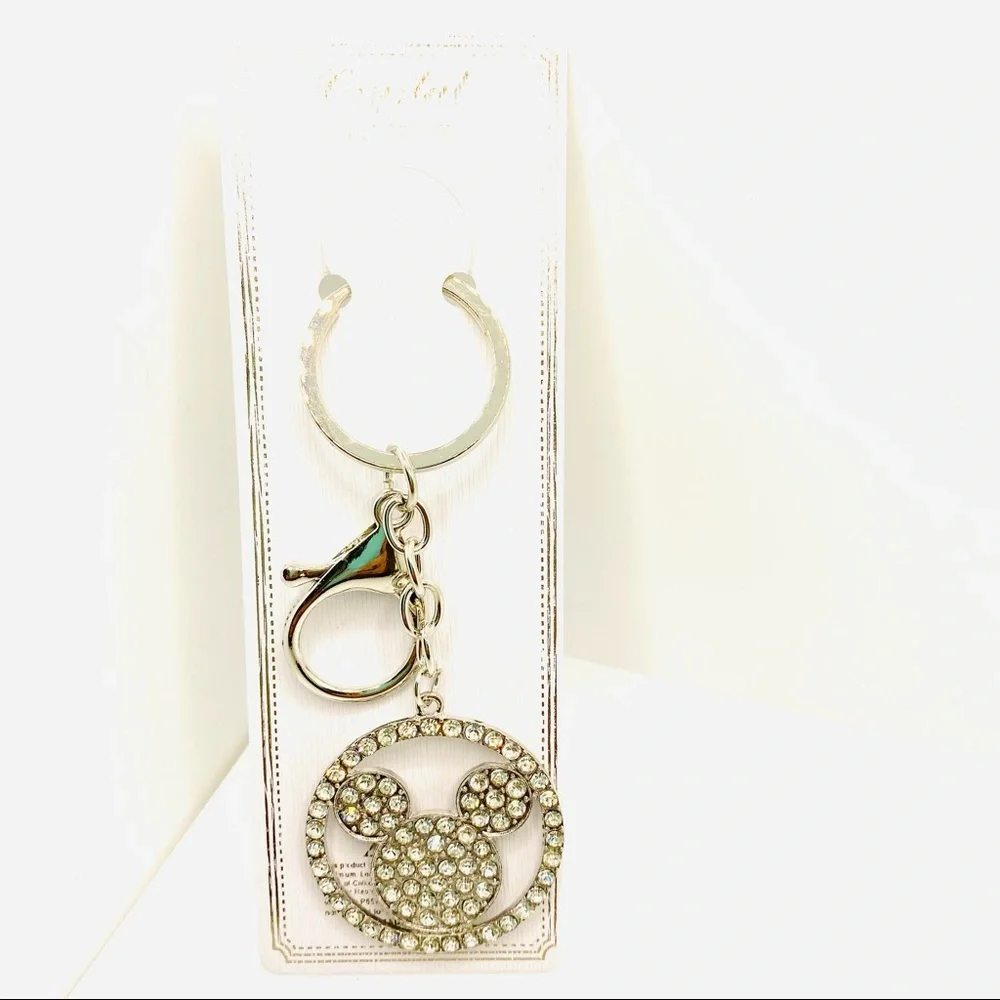 Mickey Mouse Purse Charm Key Chain Crystals set in Silver tone. BRAND NEW